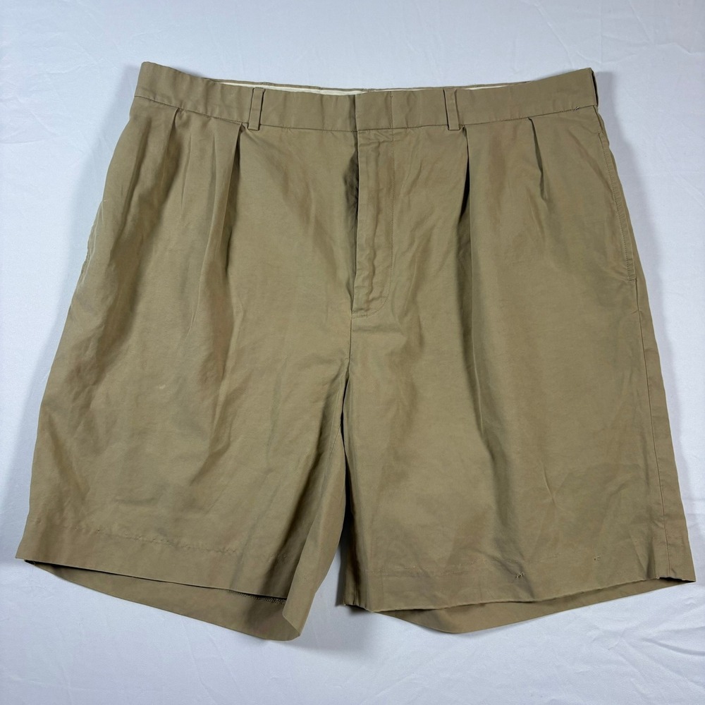 Polo Ralph Lauren Mens Silk Cotton Blend Pleated Shorts Khaki Tan 38